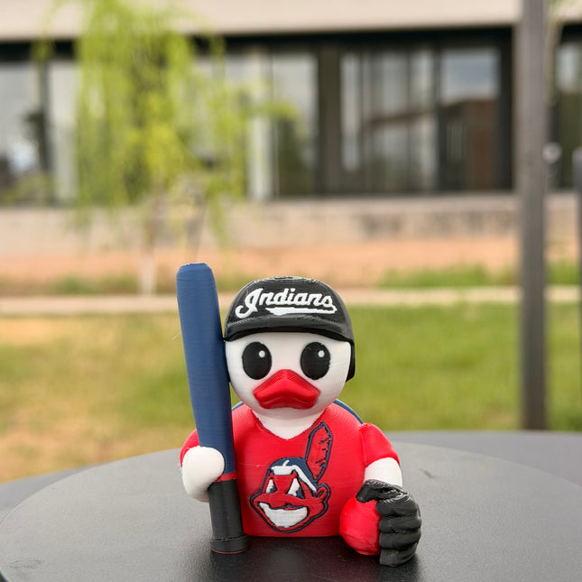 Cleveland Indians Baseball Duck – 3D Printed Fan Collectible Figurine | Batter Duck | Sports Gift | Desk & Dashboard Decor