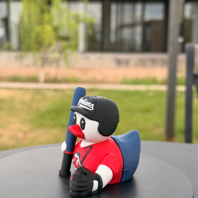 Cleveland Indians Baseball Duck – 3D Printed Fan Collectible Figurine | Batter Duck | Sports Gift | Desk & Dashboard Decor