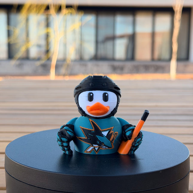 San Jose Sharks Hockey Duck – 3D Printed NHL Fan Dashboard Duck | Sharks Fan Gift | Hockey Car Dashboard Decor