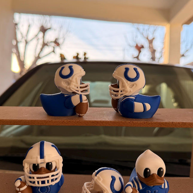 Indianapolis Football Duck with Helmet – 3D Printed Sports Fan Duck, Dashboard Car Decor, Football Lover Gift, Fan Inspired Collectible
