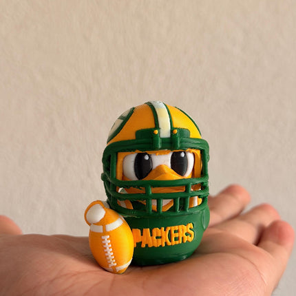 Green Bay Football Duck with Helmet – 3D Printed Sports Fan Duck, Car Dashboard Decor, Football Lover Gift, Fan Inspired Collectible