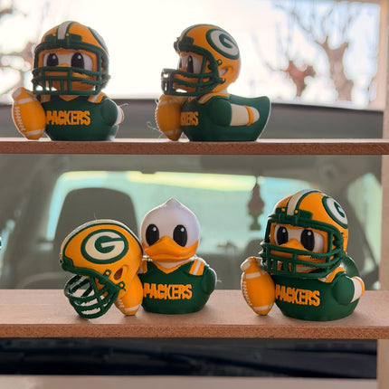 Green Bay Football Duck with Helmet – 3D Printed Sports Fan Duck, Car Dashboard Decor, Football Lover Gift, Fan Inspired Collectible