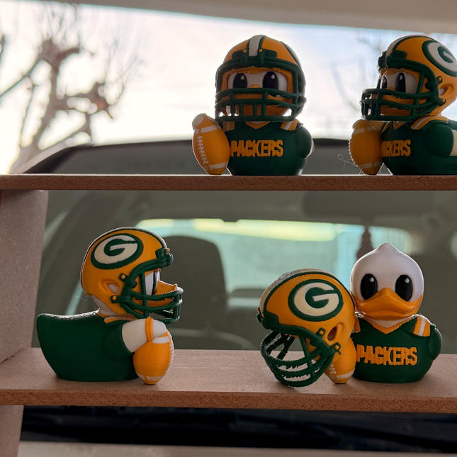 Green Bay Football Duck with Helmet – 3D Printed Sports Fan Duck, Car Dashboard Decor, Football Lover Gift, Fan Inspired Collectible