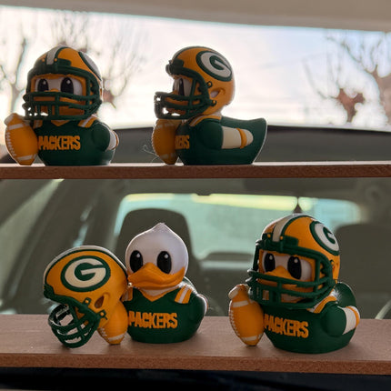 Green Bay Football Duck with Helmet – 3D Printed Sports Fan Duck, Car Dashboard Decor, Football Lover Gift, Fan Inspired Collectible