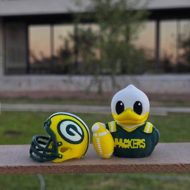 Green Bay Packers Football Duck – 3D Printed Collector Figure | Packers Fan Gift
